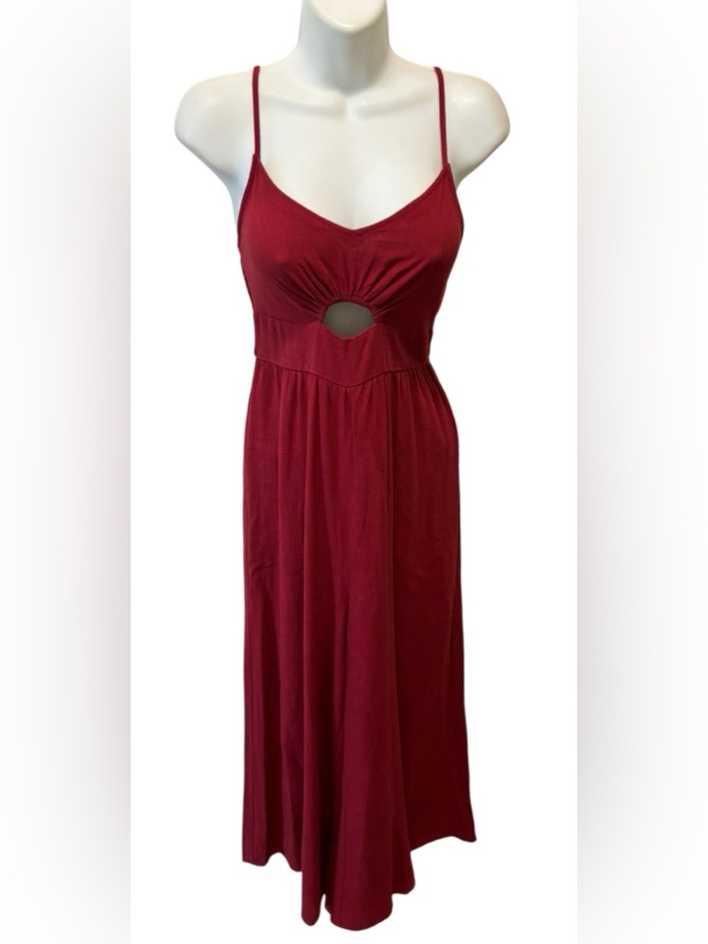 Boutique Wide Leg Cropped Jumpsuit Dk Red Sz S Smocked Back Front Cotton Summer - Picture 2 of 5